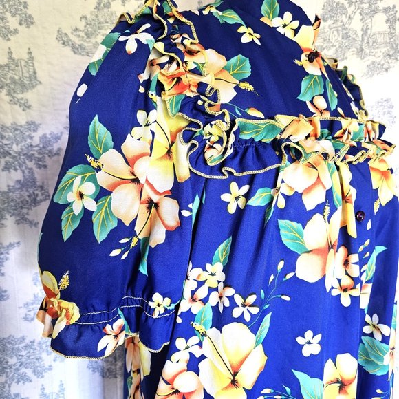 Size XL Vintage 1980s Hawaiian Ruffled Night Gown - Picture 5 of 11
